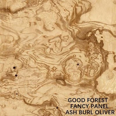 ขนาดยาวแฟนซี Natural Ash Burl Oliver Wood Veneer Book Match Splicing สำหรับการตกแต่งโรงแรม ISO