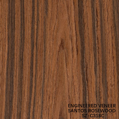 ไม้วีเนียร์วิศวกรรม Santos Rosewood ขนาดมาตรฐาน 2500*640 มม. เกรด A สำหรับพื้นผิวเฟอร์นิเจอร์ภายใน ผลิตในประเทศจีน รุ่น SZ-318C/318S