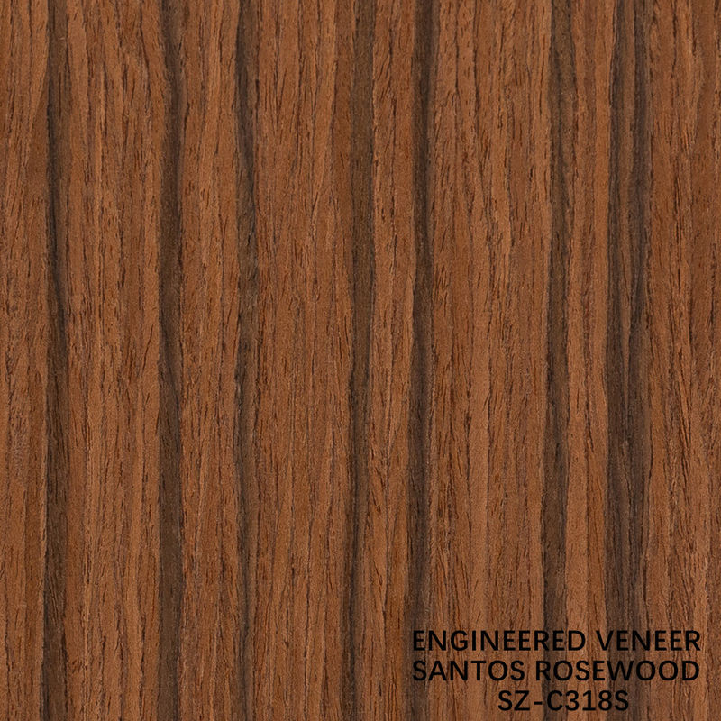ไม้วีเนียร์วิศวกรรม Santos Rosewood ขนาดมาตรฐาน 2500*640 มม. เกรด A สำหรับพื้นผิวเฟอร์นิเจอร์ภายใน ผลิตในประเทศจีน รุ่น SZ-318C/318S