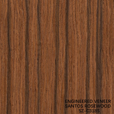 ไม้วีเนียร์วิศวกรรม Santos Rosewood ขนาดมาตรฐาน 2500*640 มม. เกรด A สำหรับพื้นผิวเฟอร์นิเจอร์ภายใน ผลิตในประเทศจีน รุ่น SZ-318C/318S